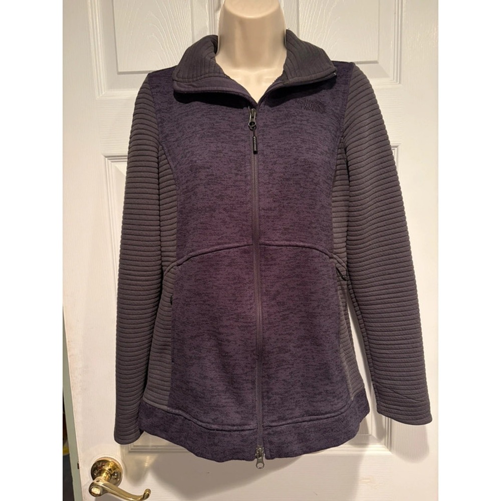 The North Face Womens XS Gray Moto Ribbed Full Zip Jacket Fleece Hoodie